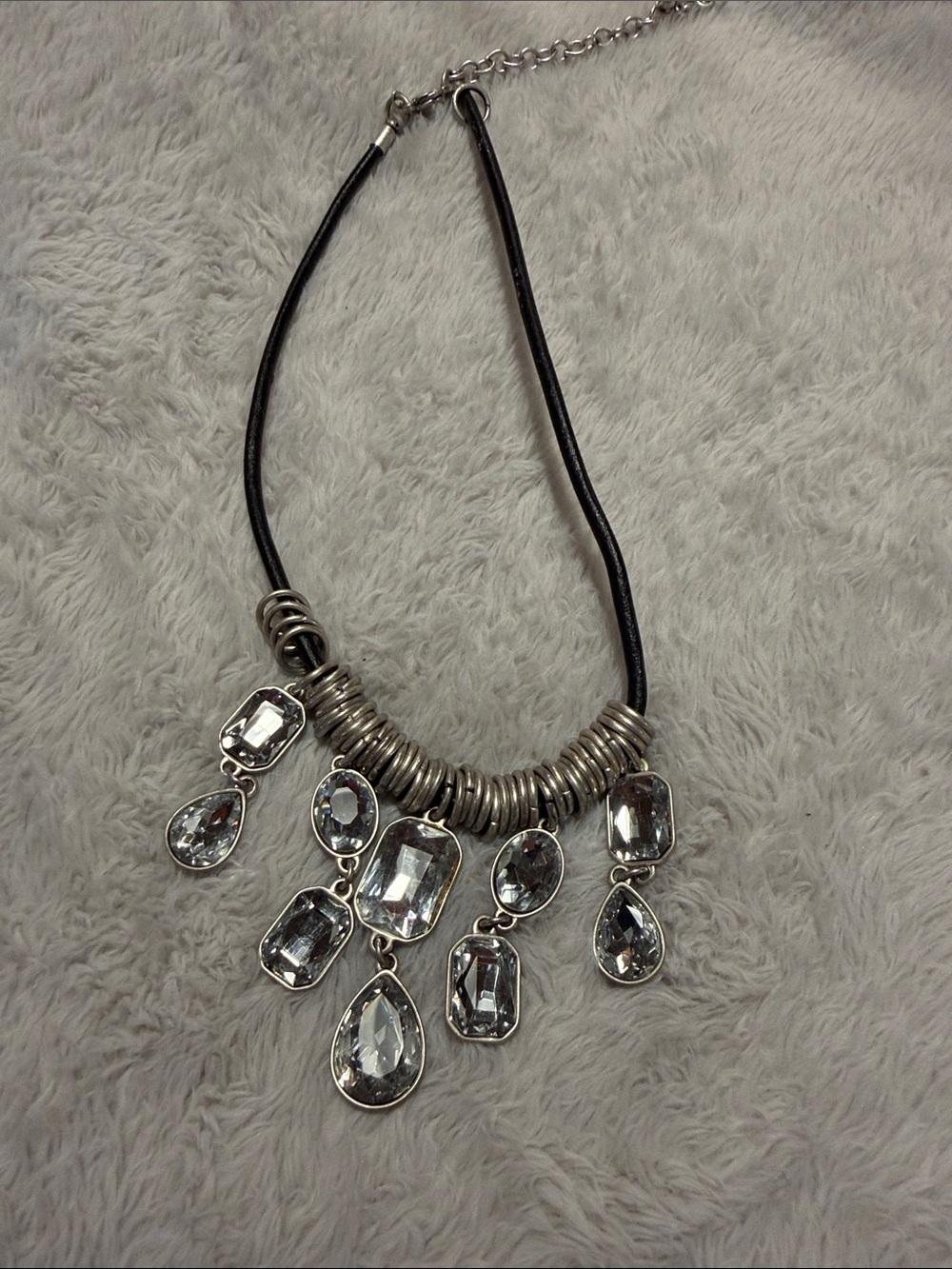 Crystal Teardrop Statement Necklace in Silver and Black